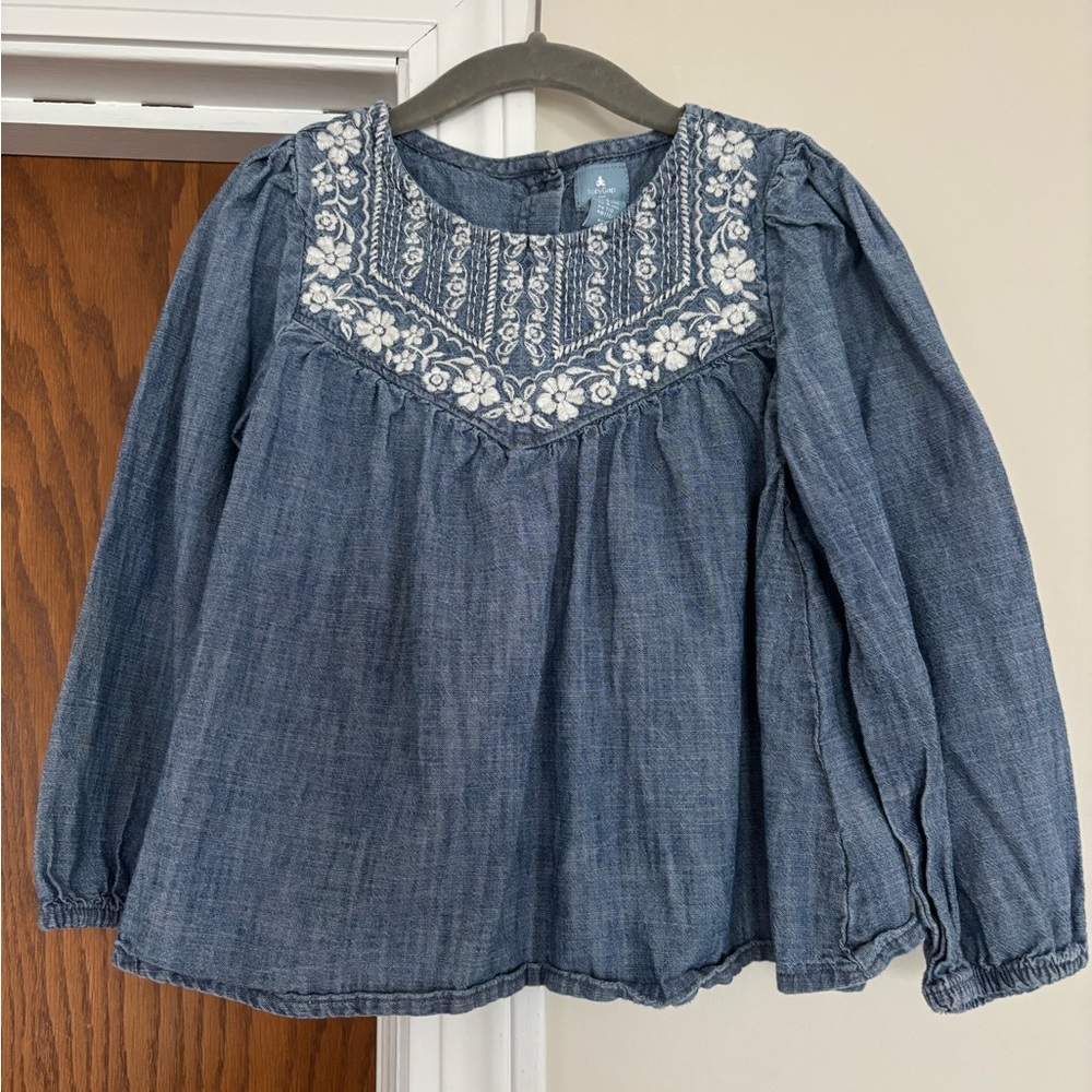 Blue Embroidered Long Sleeve Top